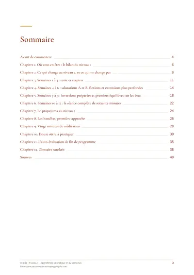 Niveau 2 — Approfondir sa pratique en 12 semaines — Page d’aperçu 2 sur 41 — sommaire