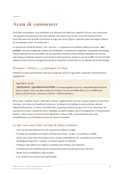 Niveau 2 — Approfondir sa pratique en 12 semaines — Page d’aperçu 4 sur 41 — ouverture de chapitre