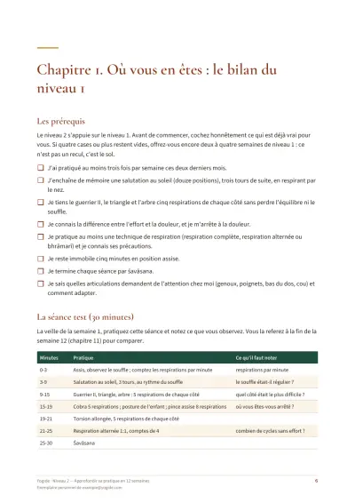 Niveau 2 — Approfondir sa pratique en 12 semaines — Page d’aperçu 6 sur 41 — liste à cocher
