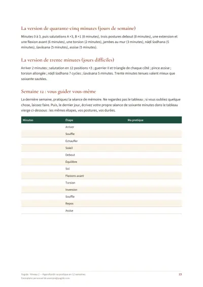 Niveau 2 — Approfondir sa pratique en 12 semaines — Page d’aperçu 23 sur 41 — tableau