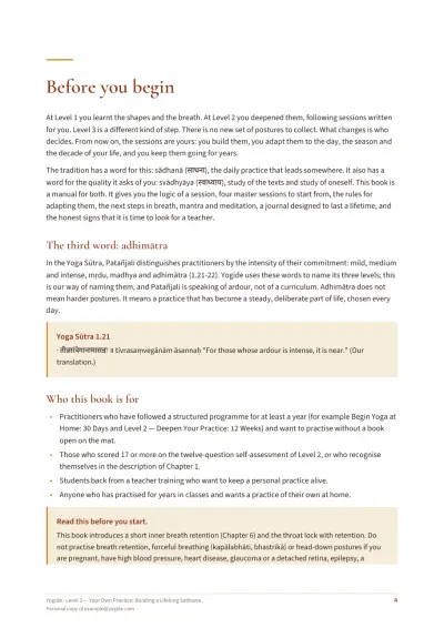 Level 3 — Your Own Practice: Building a Lifelong Sadhana — Sample page 4 of 38 — chapter opening