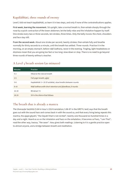 Level 3 — Your Own Practice: Building a Lifelong Sadhana — Sample page 20 of 38 — table