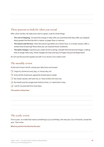 Level 3 — Your Own Practice: Building a Lifelong Sadhana — Sample page 26 of 38 — checklist