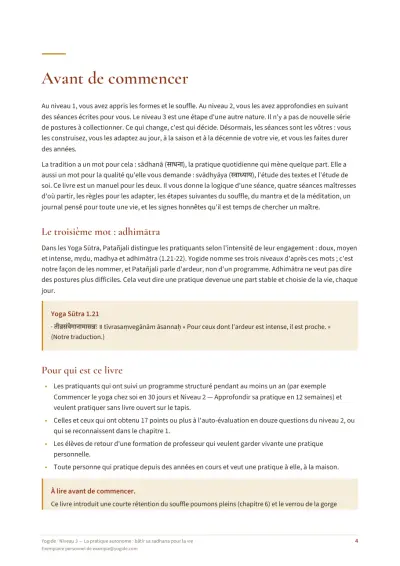 Niveau 3 — La pratique autonome : bâtir sa sadhana pour la vie — Page d’aperçu 4 sur 40 — ouverture de chapitre