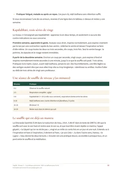 Niveau 3 — La pratique autonome : bâtir sa sadhana pour la vie — Page d’aperçu 22 sur 40 — tableau