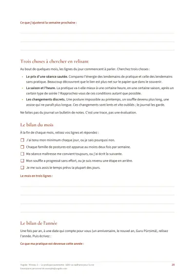 Niveau 3 — La pratique autonome : bâtir sa sadhana pour la vie — Page d’aperçu 28 sur 40 — liste à cocher