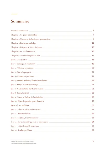 Le carnet du mandala de 40 jours — Page d’aperçu 2 sur 73 — sommaire