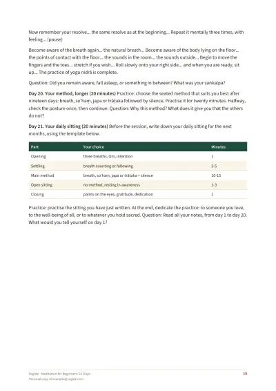 Meditation for Beginners: 21 Days — Sample page 19 of 26 — table