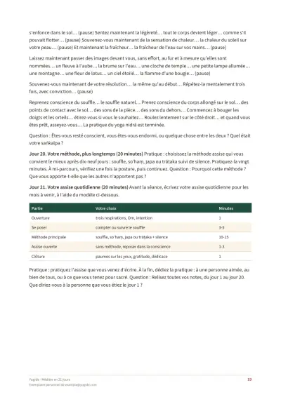 Méditer en 21 jours — Page d’aperçu 19 sur 27 — tableau