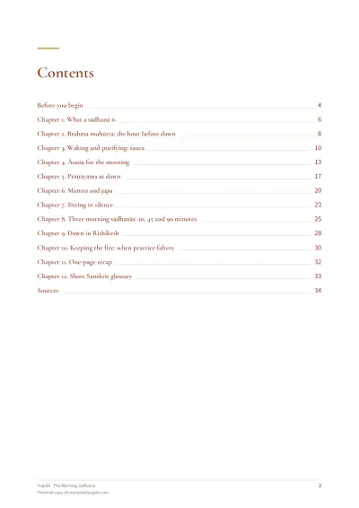 The Morning Sadhana — Sample page 2 of 34 — contents