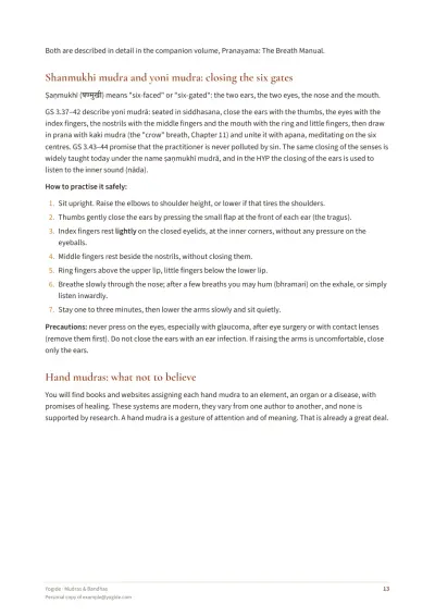 Mudras & Bandhas — Sample page 13 of 39 — inside page