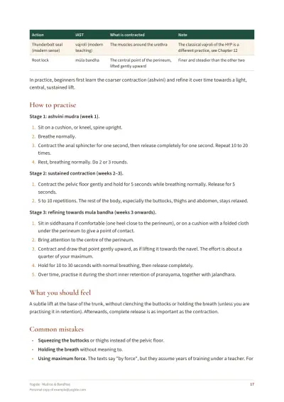 Mudras & Bandhas — Sample page 17 of 39 — table