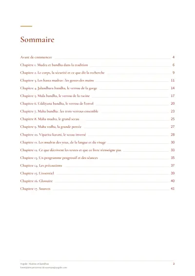 Mudras et bandhas — Page d’aperçu 2 sur 41 — sommaire