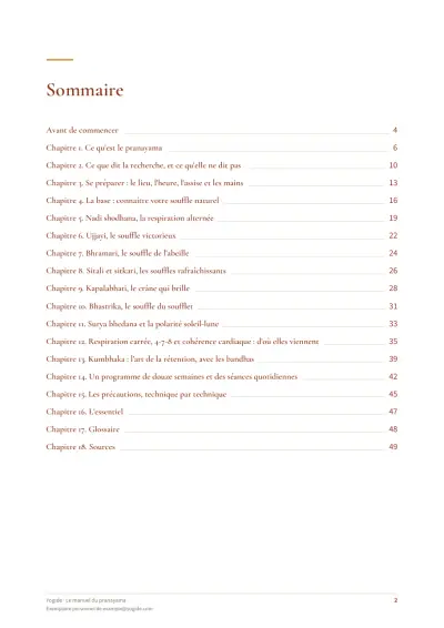 Le manuel du pranayama — Page d’aperçu 2 sur 50 — sommaire