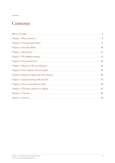 Sacred Mantras: Text, Meaning, Sound — Sample page 2 of 45 — contents
