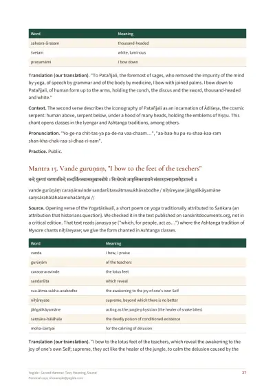 Sacred Mantras: Text, Meaning, Sound — Sample page 27 of 45 — table