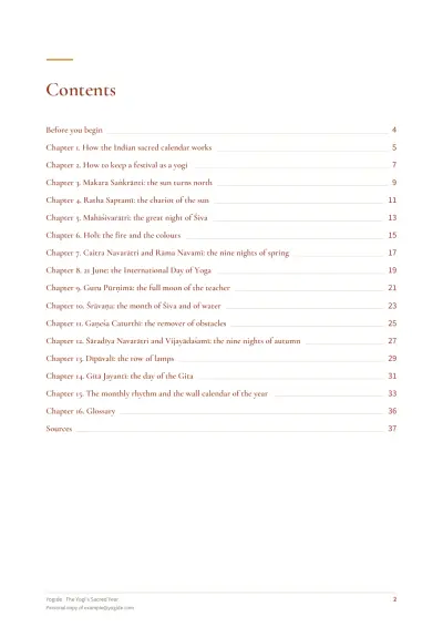 The Yogi's Sacred Year — Sample page 2 of 38 — contents