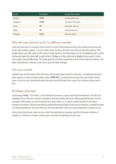 The Yogi's Sacred Year — Sample page 6 of 38 — table