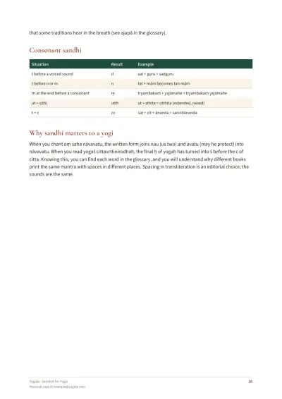Sanskrit for Yogis — Sample page 16 of 47 — inside page