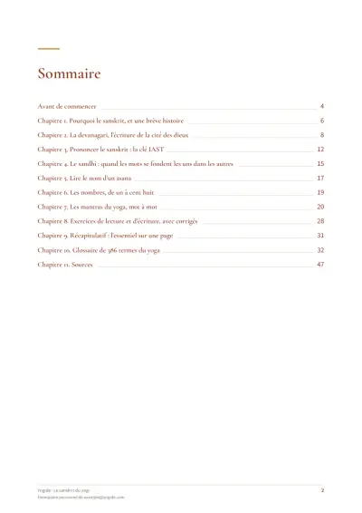 Le sanskrit du yogi — Page d’aperçu 2 sur 48 — sommaire