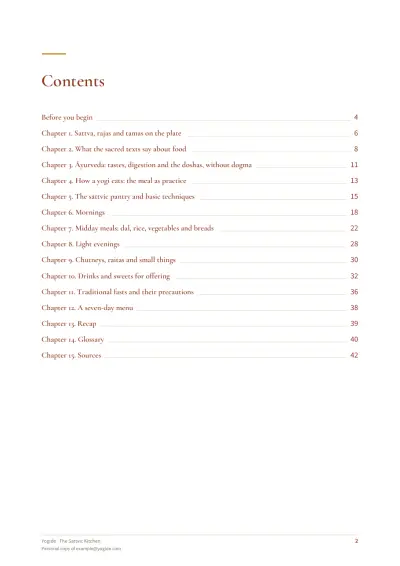 The Sattvic Kitchen — Sample page 2 of 42 — contents