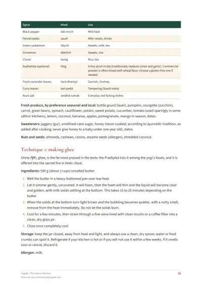 The Sattvic Kitchen — Sample page 16 of 42 — table
