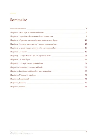La cuisine sattvique — Page d’aperçu 2 sur 44 — sommaire