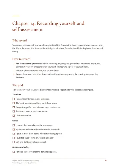 The Art of Sequencing and Cueing — Sample page 45 of 52 — checklist