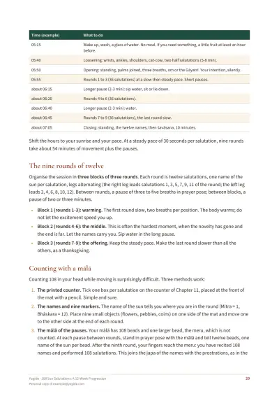 108 Sun Salutations: A 12-Week Progression — Sample page 29 of 46 — table