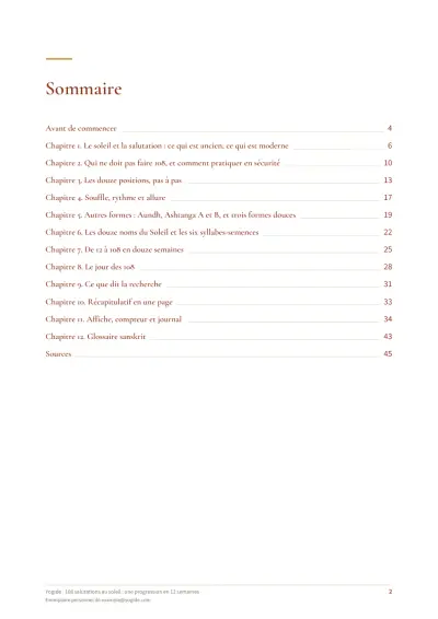 108 salutations au soleil : une progression en 12 semaines — Page d’aperçu 2 sur 46 — sommaire