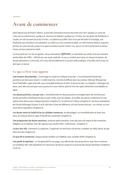 108 salutations au soleil : une progression en 12 semaines — Page d’aperçu 4 sur 46 — ouverture de chapitre