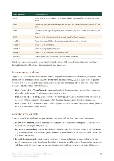 108 salutations au soleil : une progression en 12 semaines — Page d’aperçu 29 sur 46 — tableau