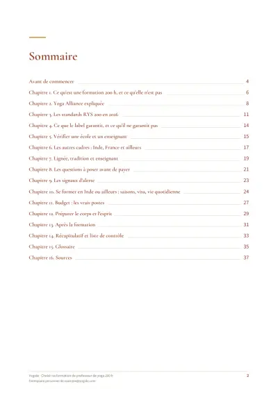 Choisir sa formation de professeur de yoga 200 h — Page d’aperçu 2 sur 39 — sommaire