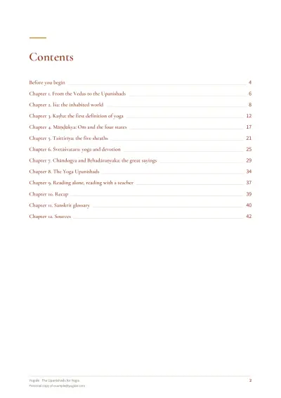 The Upanishads for Yogis — Sample page 2 of 43 — contents