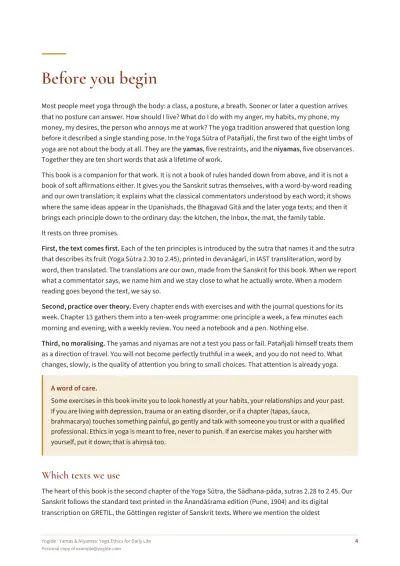 Yamas & Niyamas: Yoga Ethics for Daily Life — Sample page 4 of 47 — chapter opening