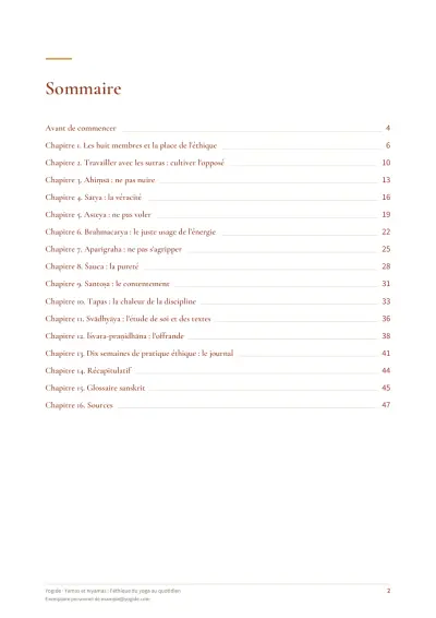 Yamas et niyamas : l'éthique du yoga au quotidien — Page d’aperçu 2 sur 48 — sommaire