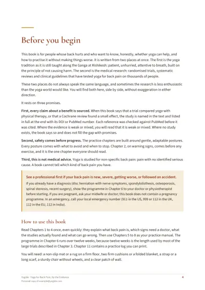 Yoga for Back Pain, by the Evidence — Sample page 4 of 40 — chapter opening