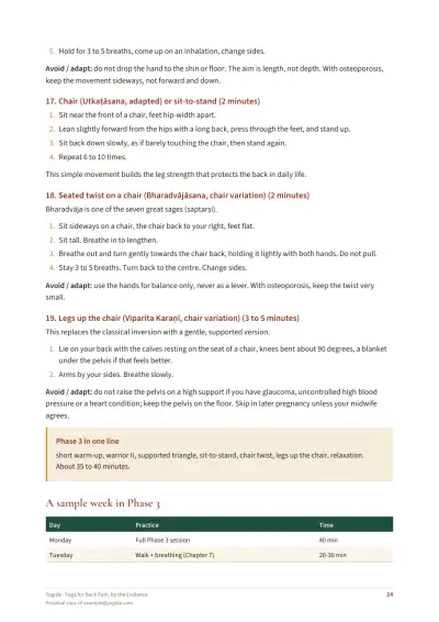 Yoga for Back Pain, by the Evidence — Sample page 24 of 40 — table