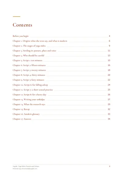 Yoga Nidra: Practice and Scripts — Sample page 2 of 35 — contents