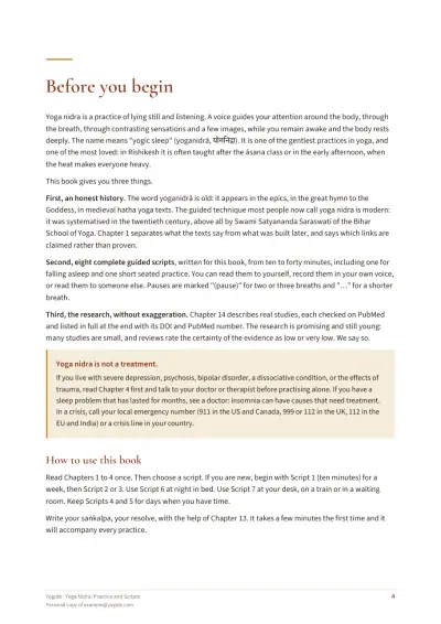 Yoga Nidra: Practice and Scripts — Sample page 4 of 35 — chapter opening