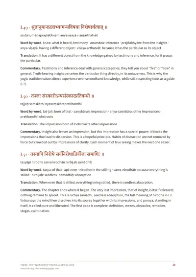 The Yoga Sutras of Patañjali, Sutra by Sutra — Sample page 25 of 75 — inside page