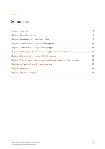 Les Yoga Sutras de Patañjali, sutra par sutra — Page d’aperçu 2 sur 77 — sommaire