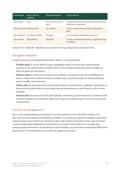 Les Yoga Sutras de Patañjali, sutra par sutra — Page d’aperçu 8 sur 77 — tableau