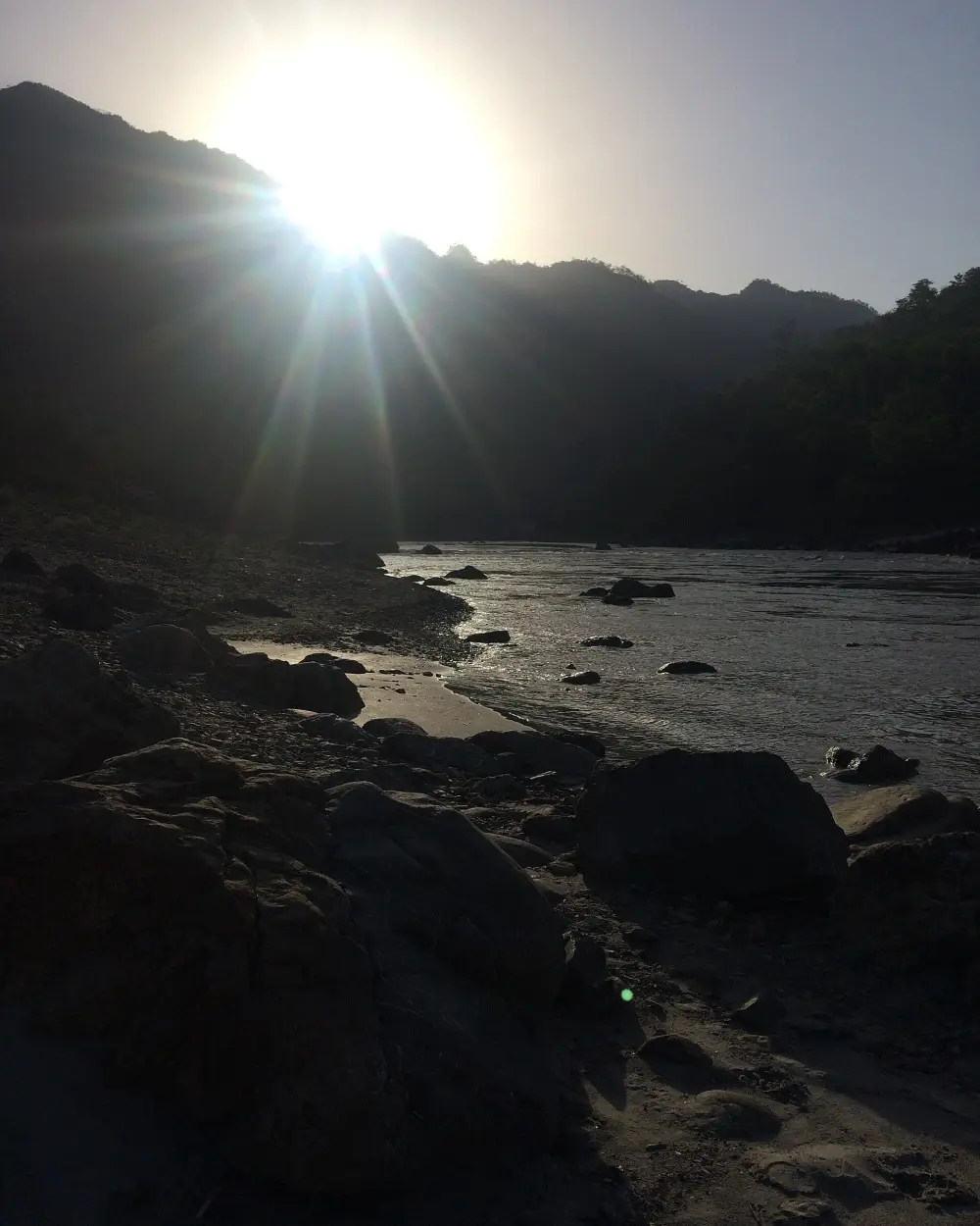 The Ganga flowing out of the Himalayan foothills into Rishikesh